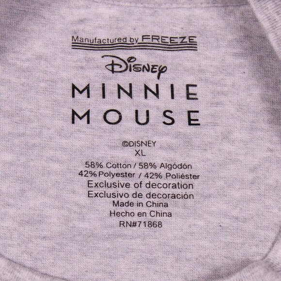 Disney Minnie Mouse T-Shirt XL Gray Floral Embroidered Bow Freeze Hobby Lobby - Picture 4 of 4